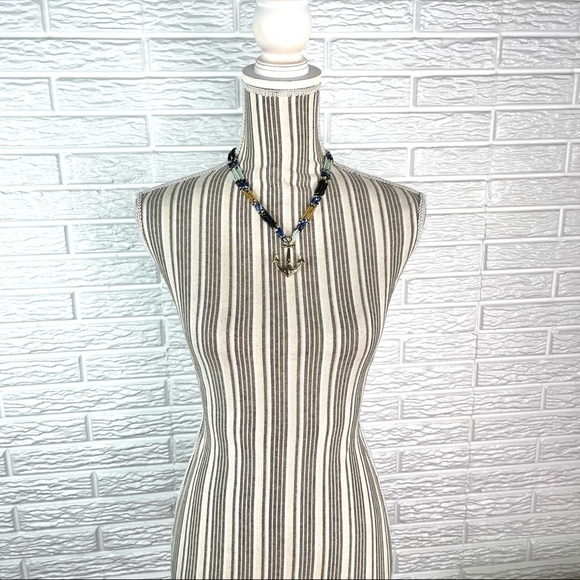 Multicolored Beaded Multi-Chain Necklace Gold Tone Anchor Pendant Black Blue - Picture 2 of 4